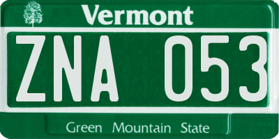 VT license plate ZNA053