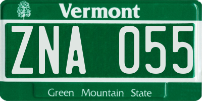 VT license plate ZNA055