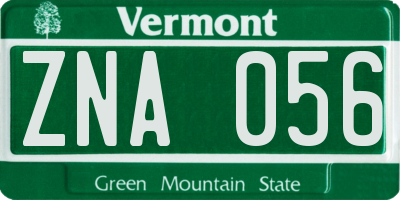 VT license plate ZNA056