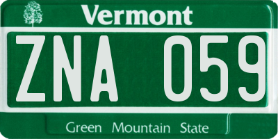 VT license plate ZNA059