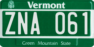 VT license plate ZNA061