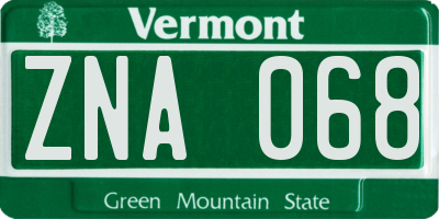 VT license plate ZNA068
