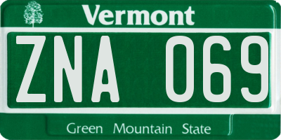 VT license plate ZNA069