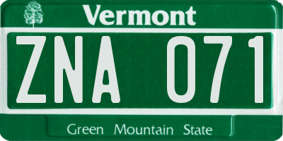 VT license plate ZNA071
