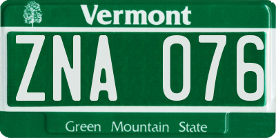 VT license plate ZNA076