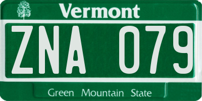VT license plate ZNA079