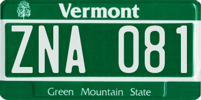 VT license plate ZNA081