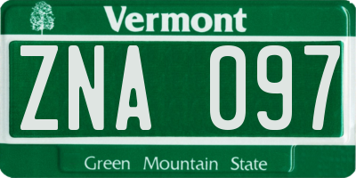 VT license plate ZNA097