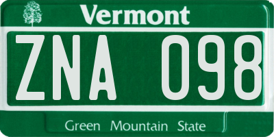VT license plate ZNA098