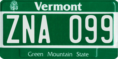 VT license plate ZNA099