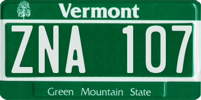 VT license plate ZNA107