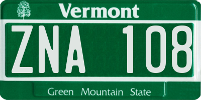 VT license plate ZNA108