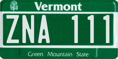 VT license plate ZNA111