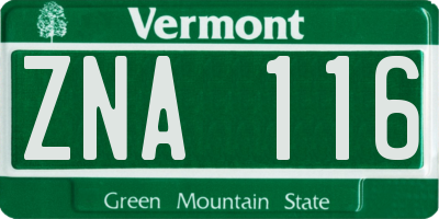 VT license plate ZNA116