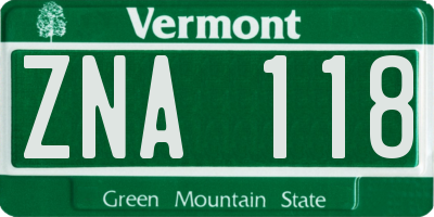 VT license plate ZNA118