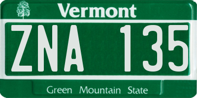 VT license plate ZNA135