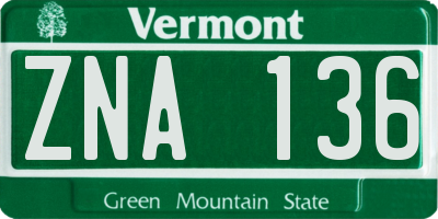 VT license plate ZNA136