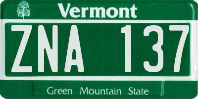 VT license plate ZNA137