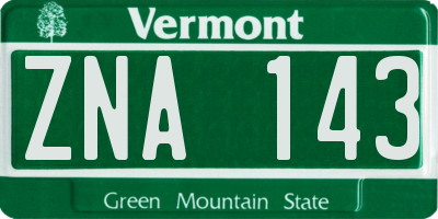 VT license plate ZNA143