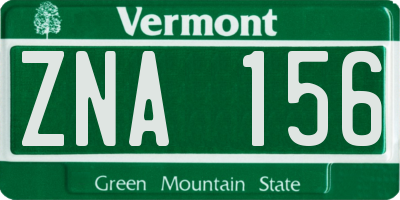 VT license plate ZNA156