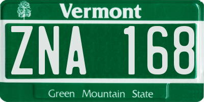 VT license plate ZNA168