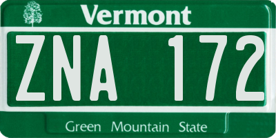 VT license plate ZNA172