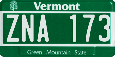 VT license plate ZNA173