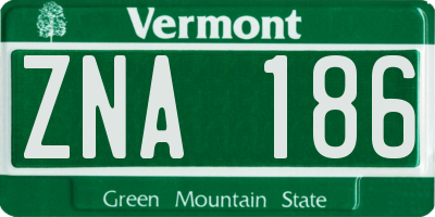 VT license plate ZNA186