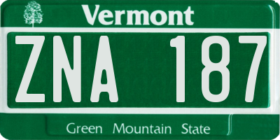 VT license plate ZNA187