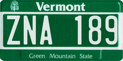 VT license plate ZNA189