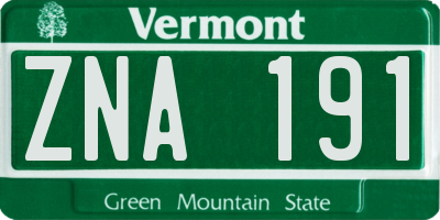 VT license plate ZNA191