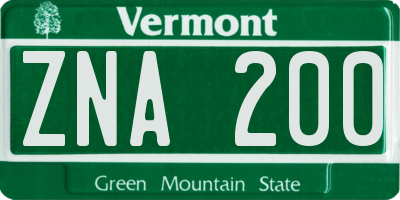 VT license plate ZNA200