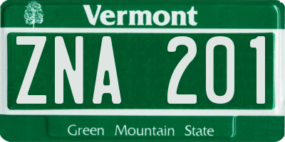 VT license plate ZNA201