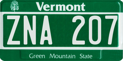 VT license plate ZNA207