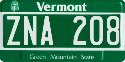 VT license plate ZNA208