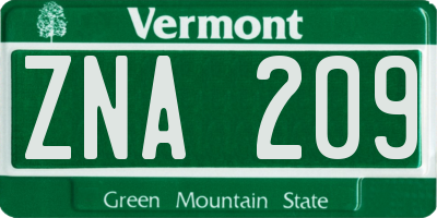VT license plate ZNA209