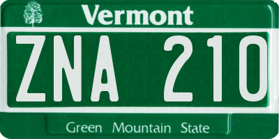 VT license plate ZNA210