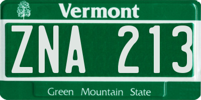 VT license plate ZNA213
