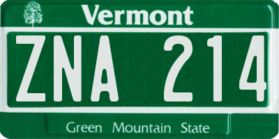 VT license plate ZNA214