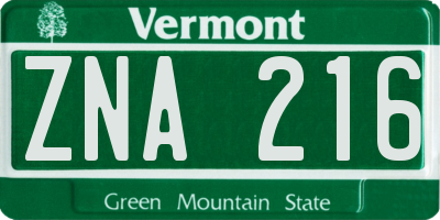 VT license plate ZNA216