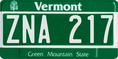 VT license plate ZNA217