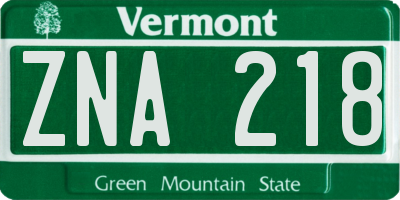 VT license plate ZNA218