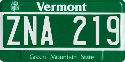VT license plate ZNA219