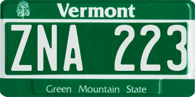 VT license plate ZNA223