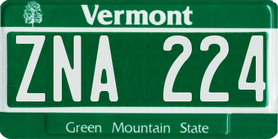 VT license plate ZNA224