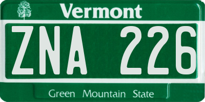 VT license plate ZNA226