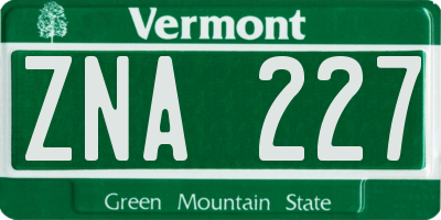 VT license plate ZNA227