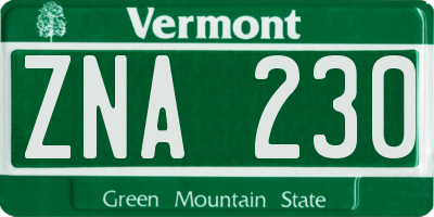 VT license plate ZNA230