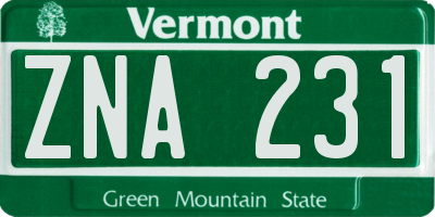 VT license plate ZNA231
