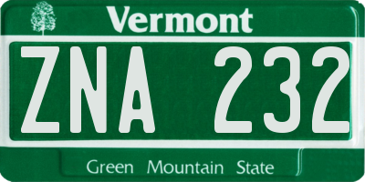 VT license plate ZNA232
